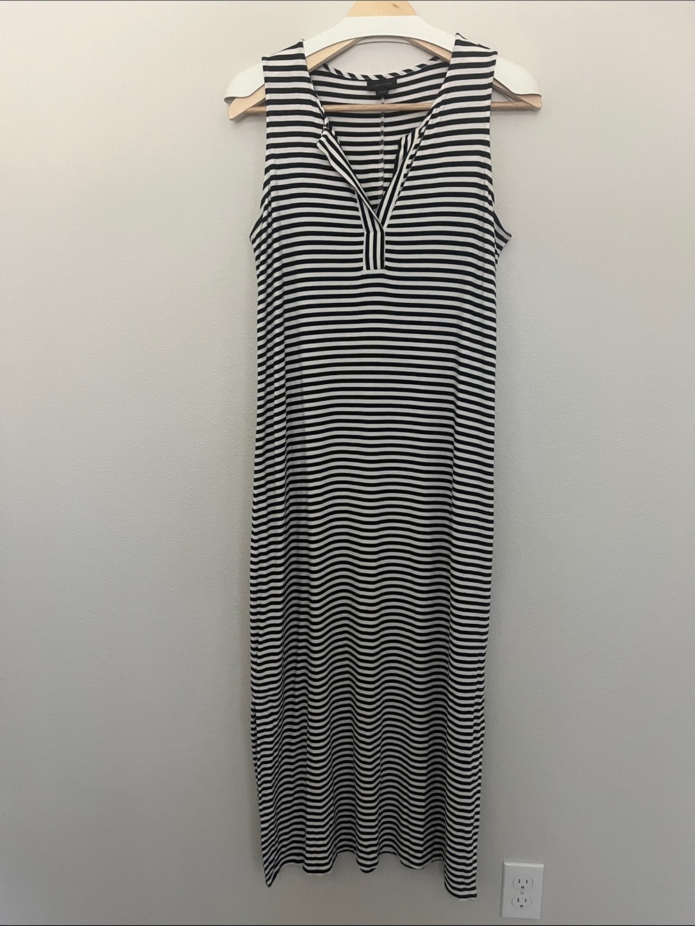 J. Jill Wearever Collection Navy and White Striped V-Neck Maxi Dress